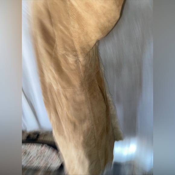 Vintage 90s Y2K Wilsons Leather Tan Faux Fur Trim Long Penny Lane Coat Size XL - Picture 12 of 14
